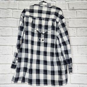 NBA Chicago Bulls Black White Plaid Flannel Mens Large Snap Up Shacket Jacket